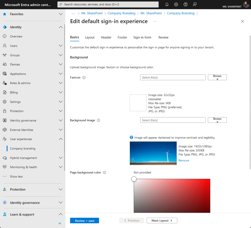 background options for the sign-in experience