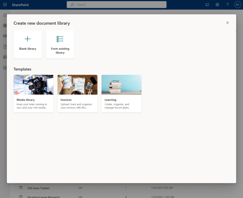 choose a document library template