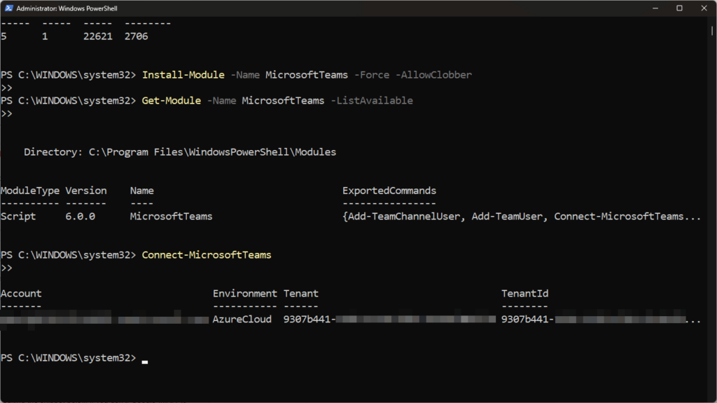 connect microsoftteams cmdlet