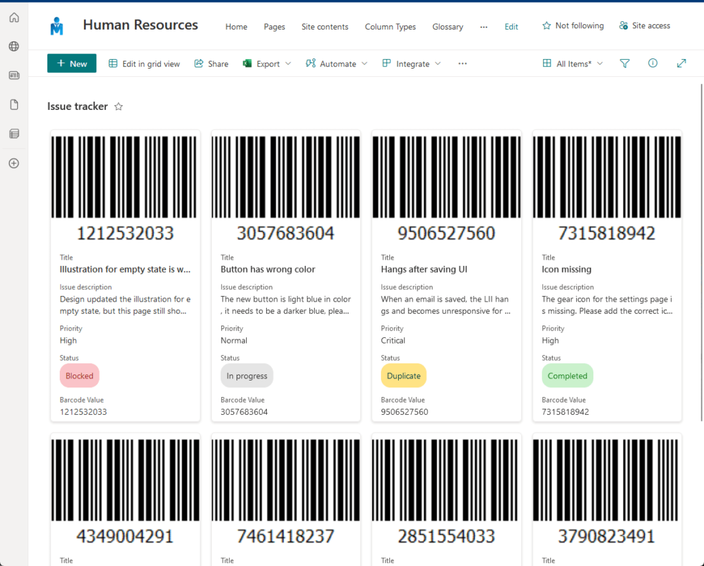 viewing the issue tracker list in gallery view