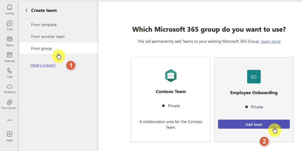 add the new team from the new site created