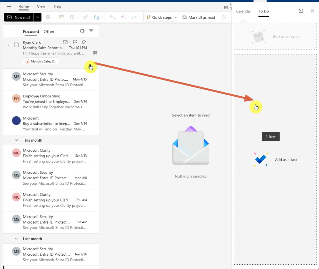 drag and drop the email into the task box