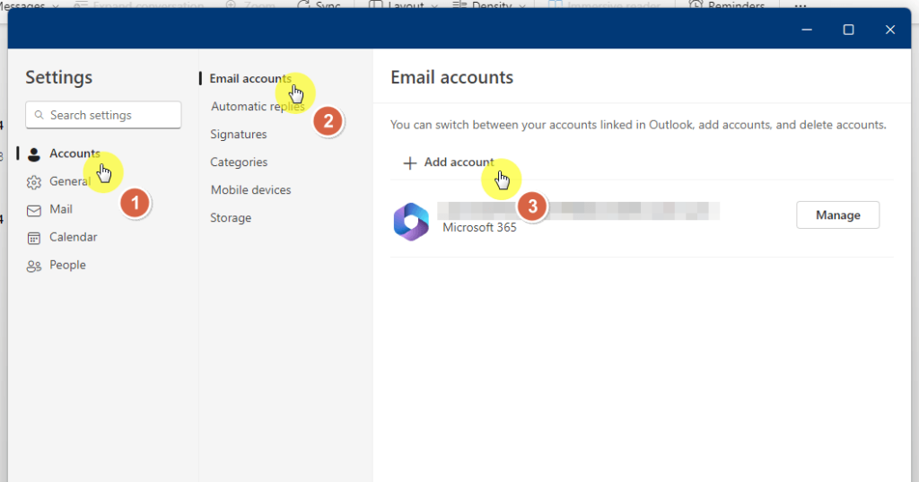add a new account in the new outlook app
