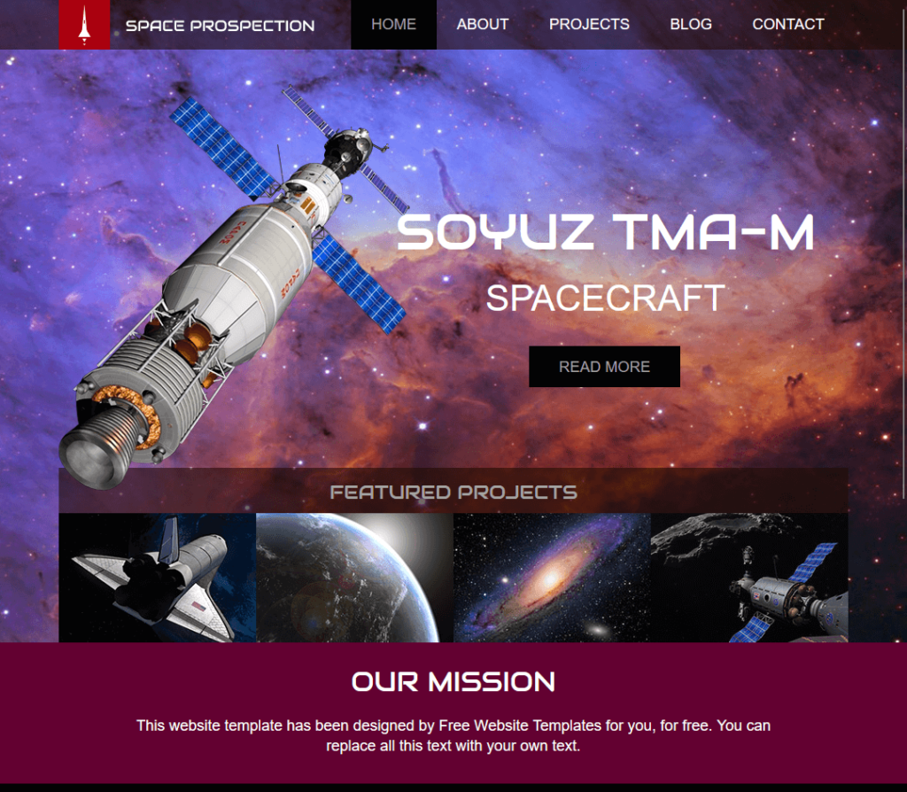 index html file of the sample static website