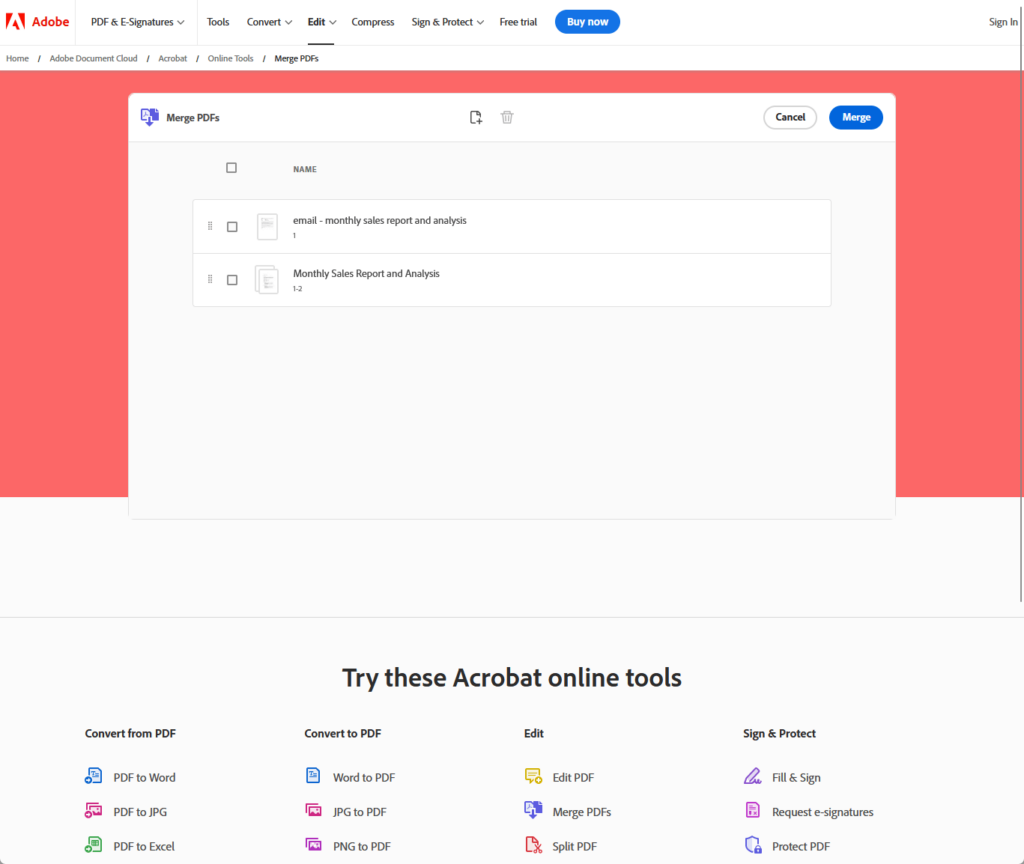 merge the pdfs together using adobe acrobat