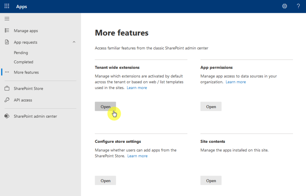 manage tenant wide extensions in the app catalog
