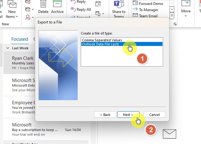 go with the option to create a .pst file export