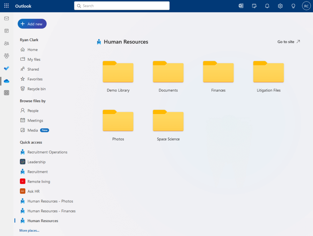 access document libraries from sharepoint sites from the new outlook