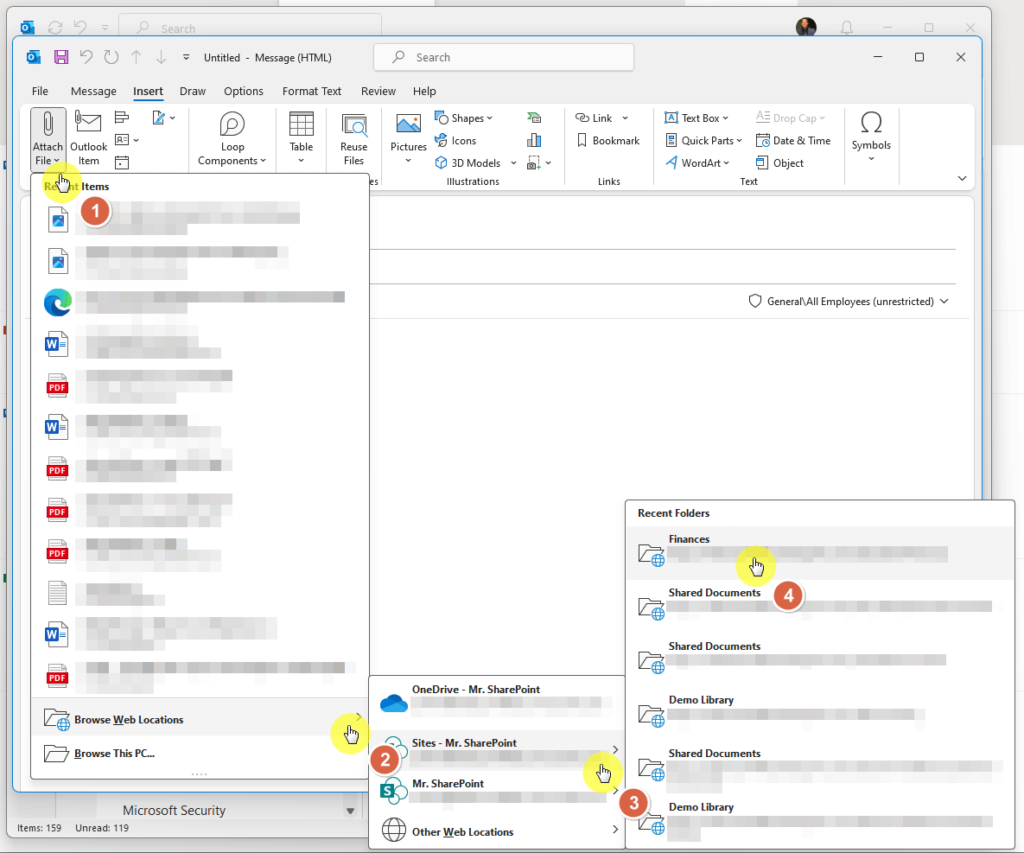 open recent folders when attaching files in the old outlook
