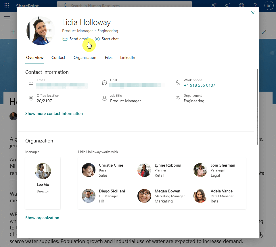 send email button on user profile from the people web part