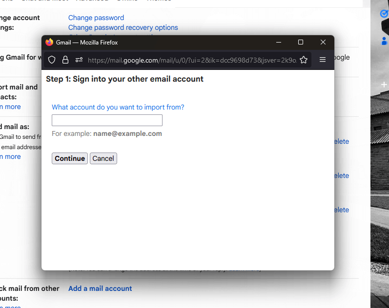 sign into your other email account
