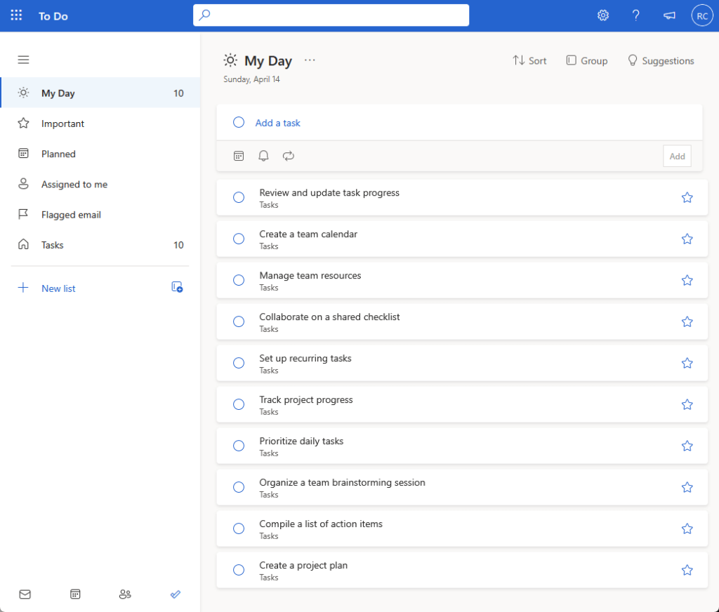 the user interface in to-do with lots of tasks for the day