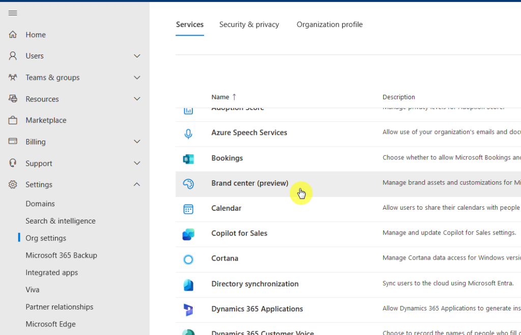 open the brand center service page