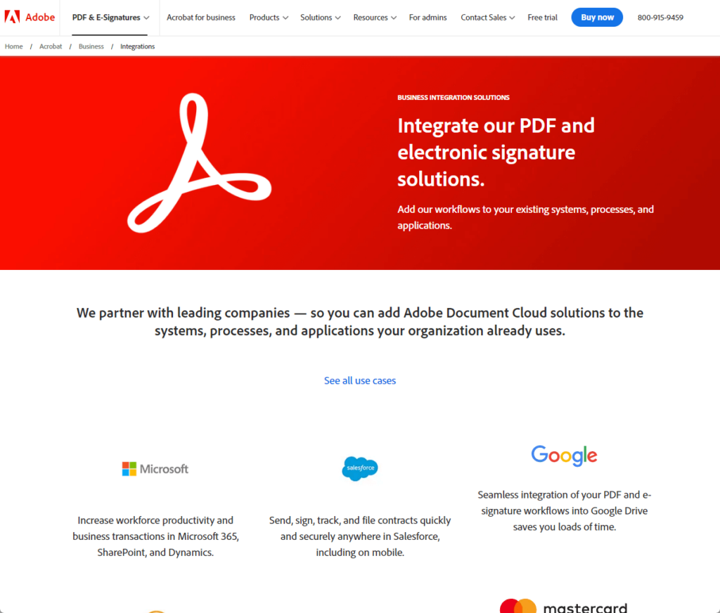 adobe acrobat integrations landing page