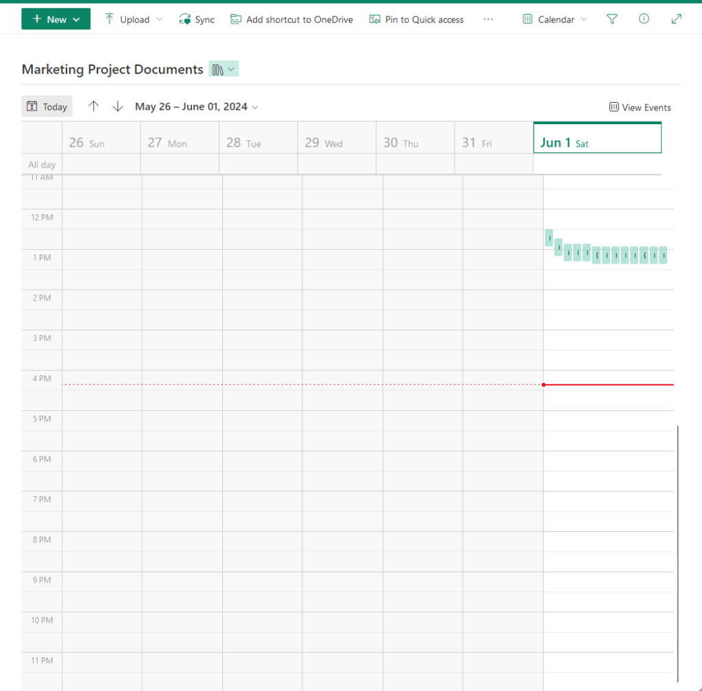 calendar view of a document library
