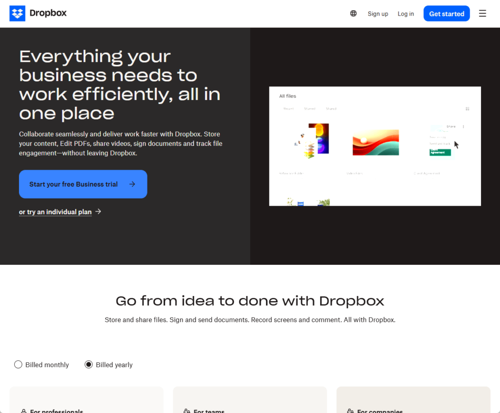 dropbox business landing page