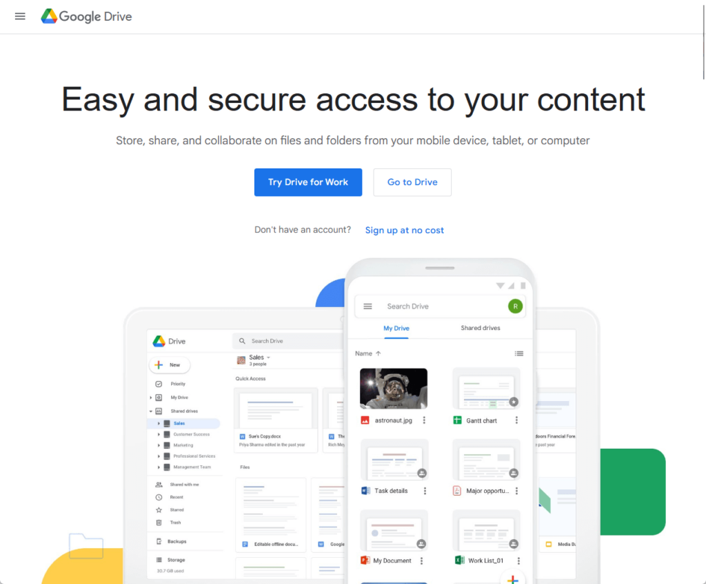 google drive landing page