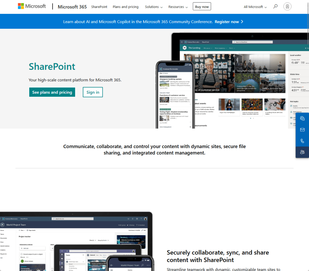 microsoft sharepoint landing page