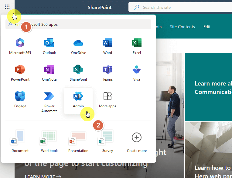 admin from app launcher