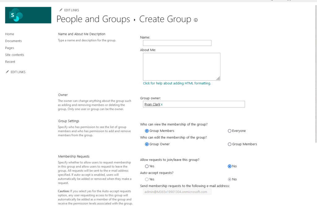 create group form in sharepoint