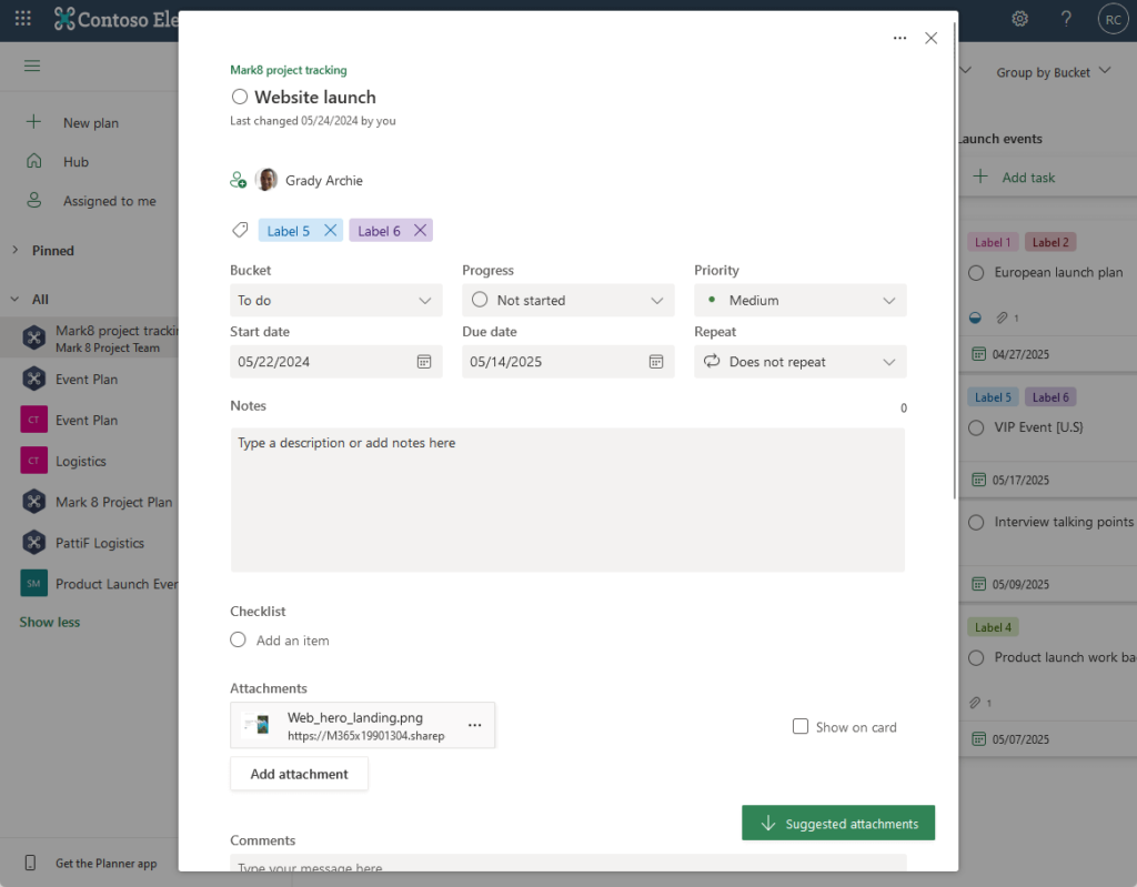 creating a new task in planner