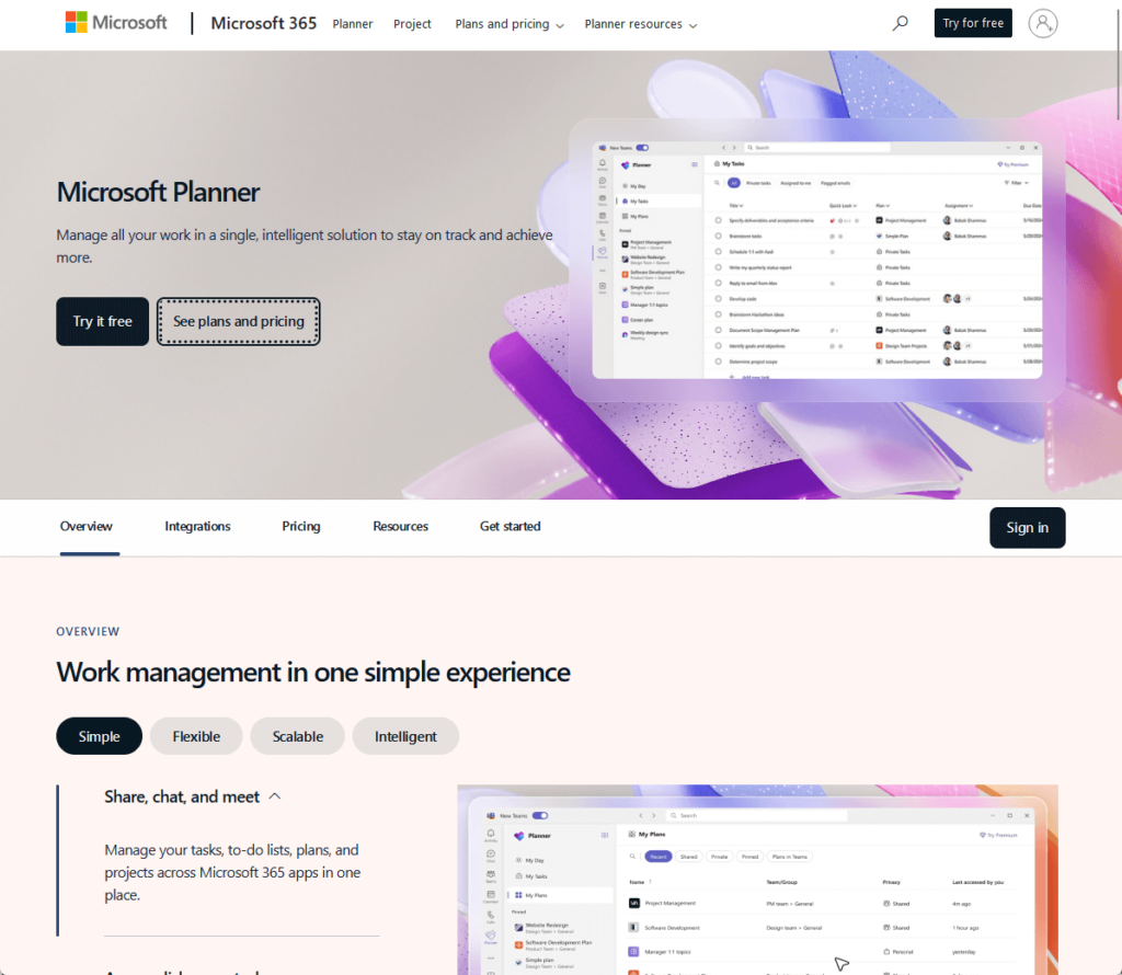 microsoft planner landing page