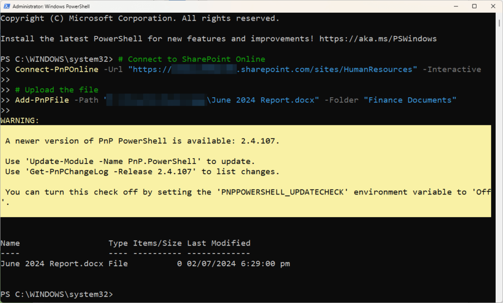 single upload file using powershell