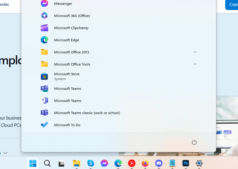 start menu in windows 11