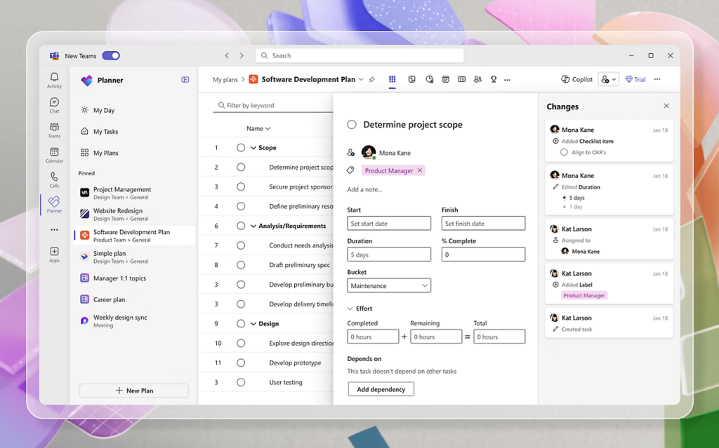 tracking changes in planner
