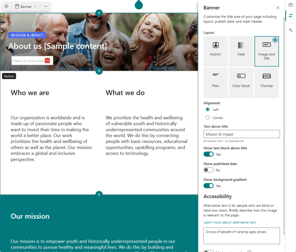 editing the about us page