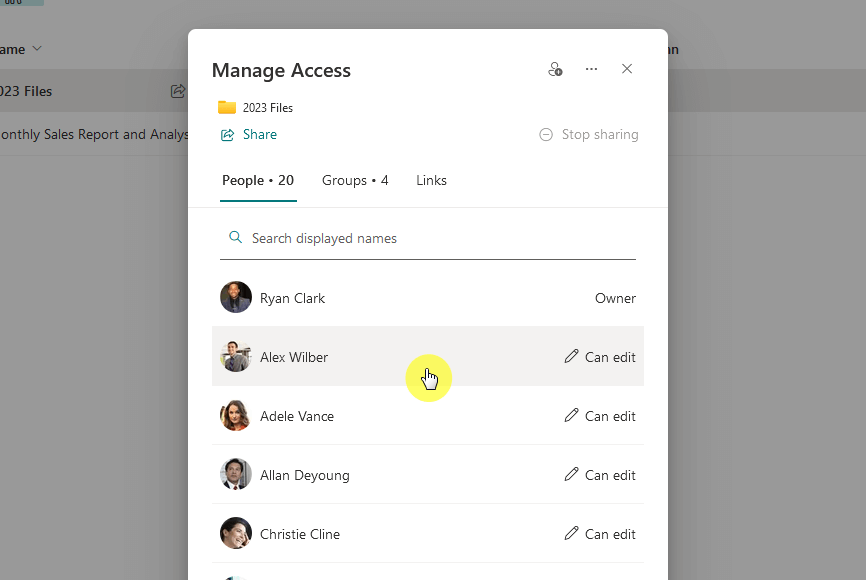 select alex wilber on manage access
