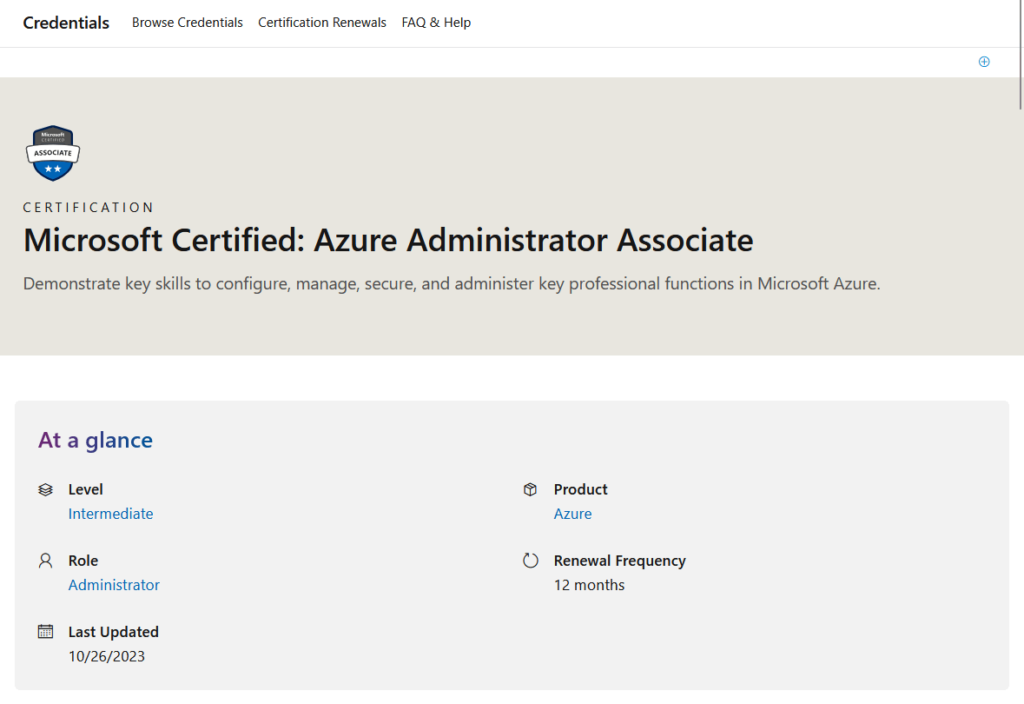 azure administrator associate certification landing page