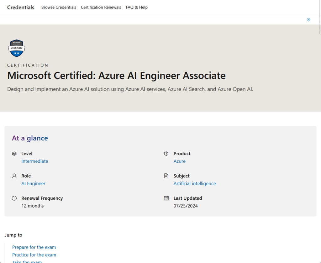 azure ai engineer associate certification landing page