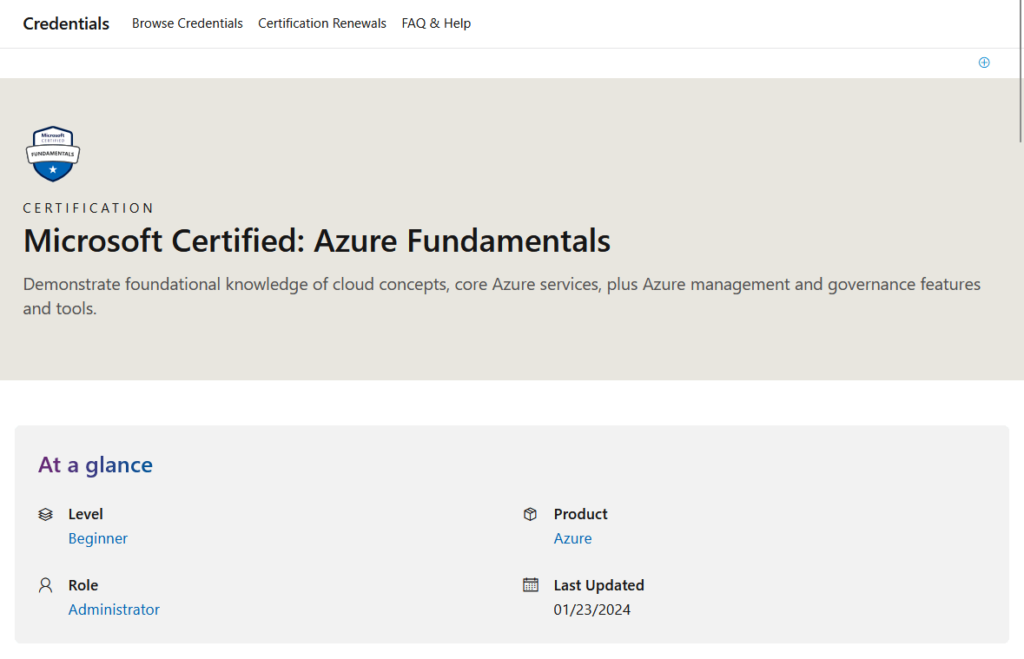 azure fundamentals certification landing page