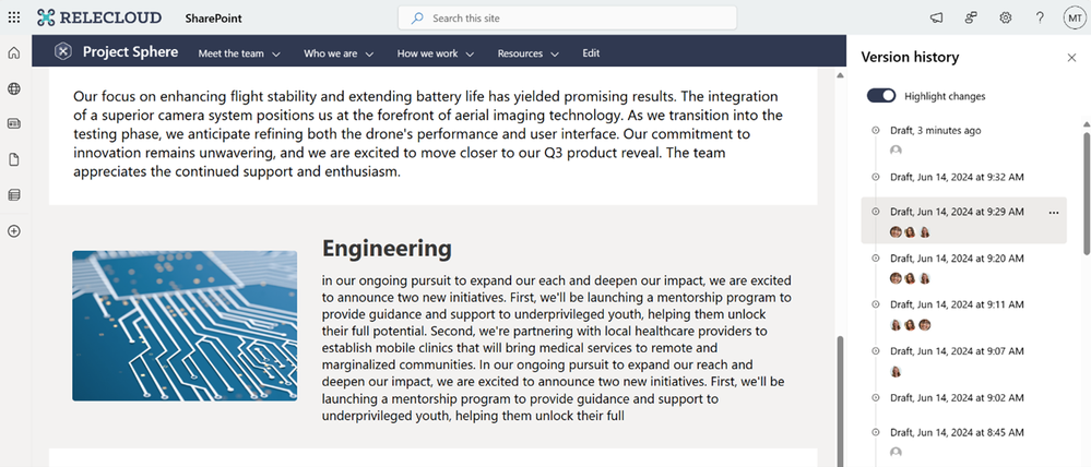 coauthoring version history