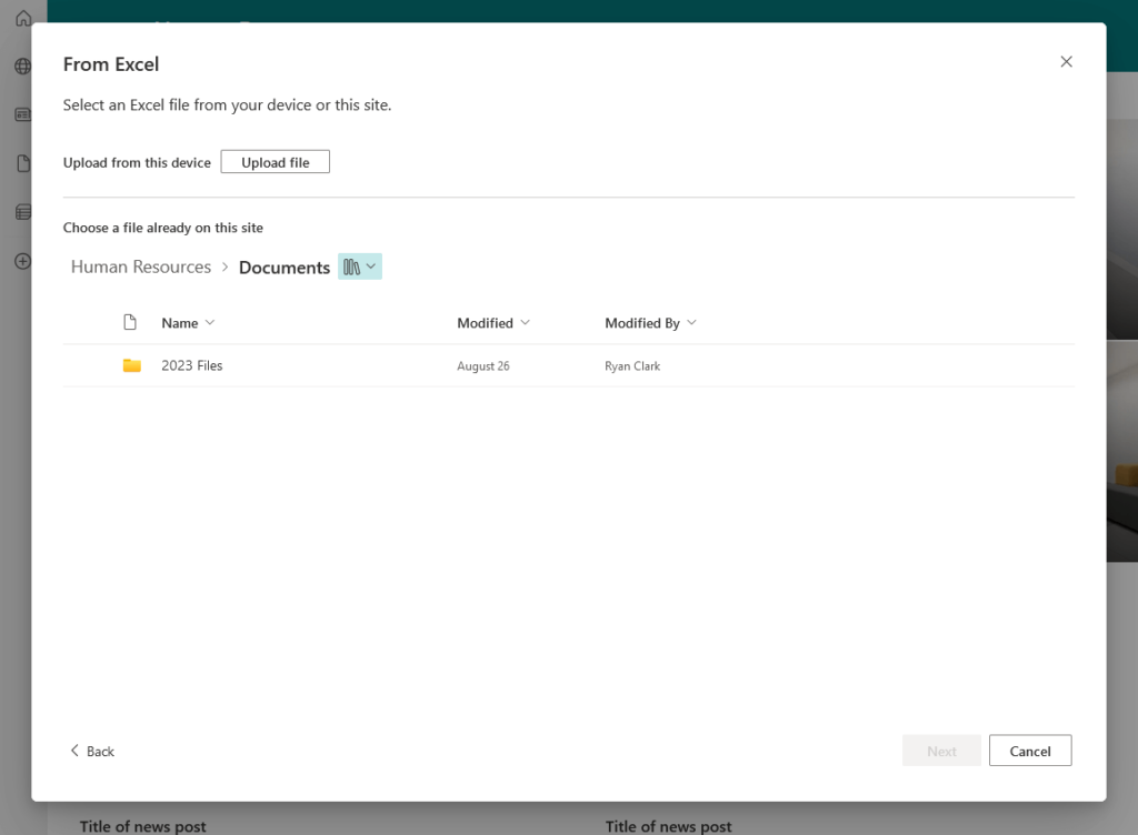 creating a list from excel