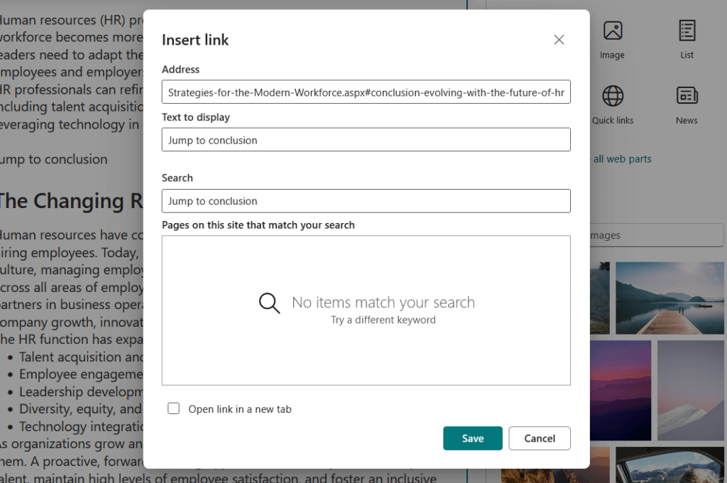 insert link address for the anchor