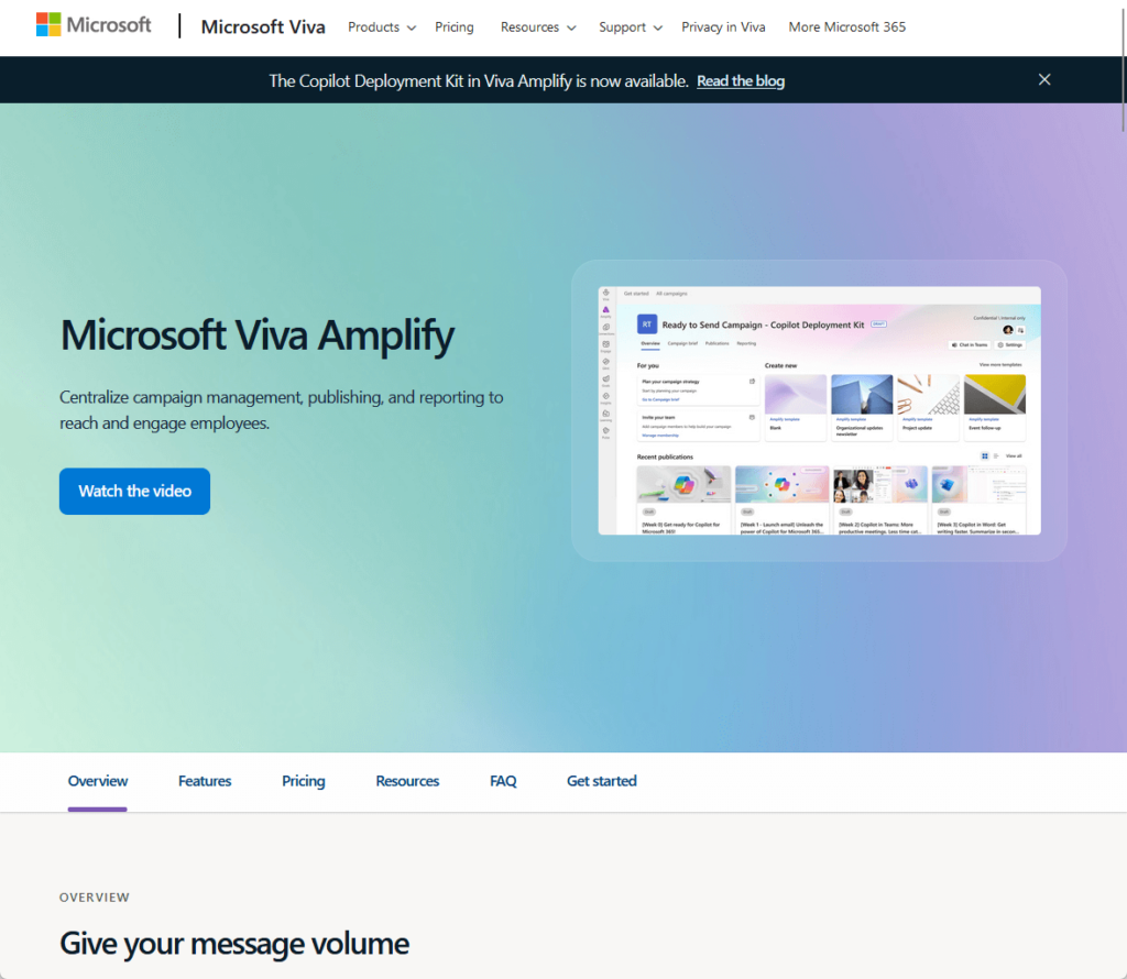 microsoft viva amplify landing page