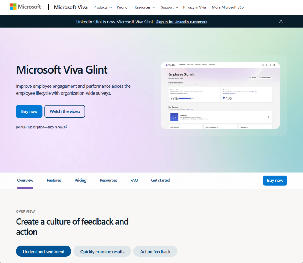 microsoft viva glint landing page