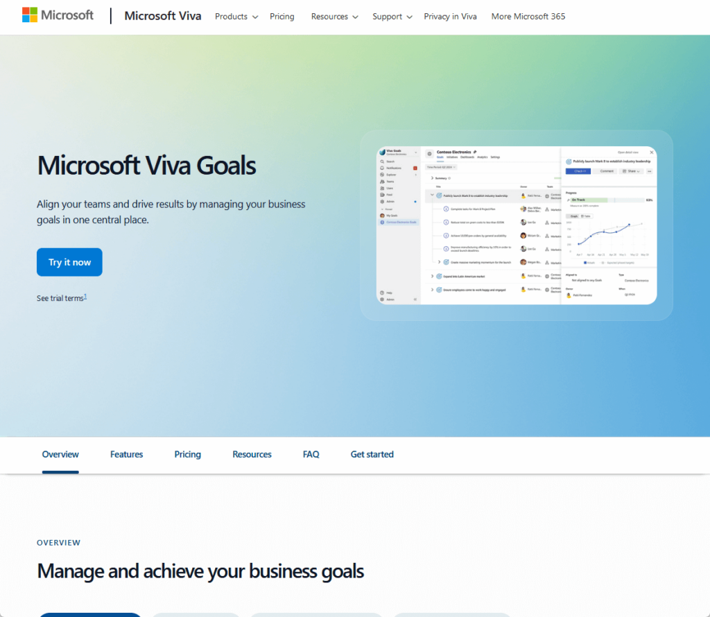 microsoft viva goals landing page
