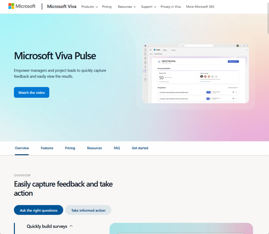 microsoft viva pulse landing page