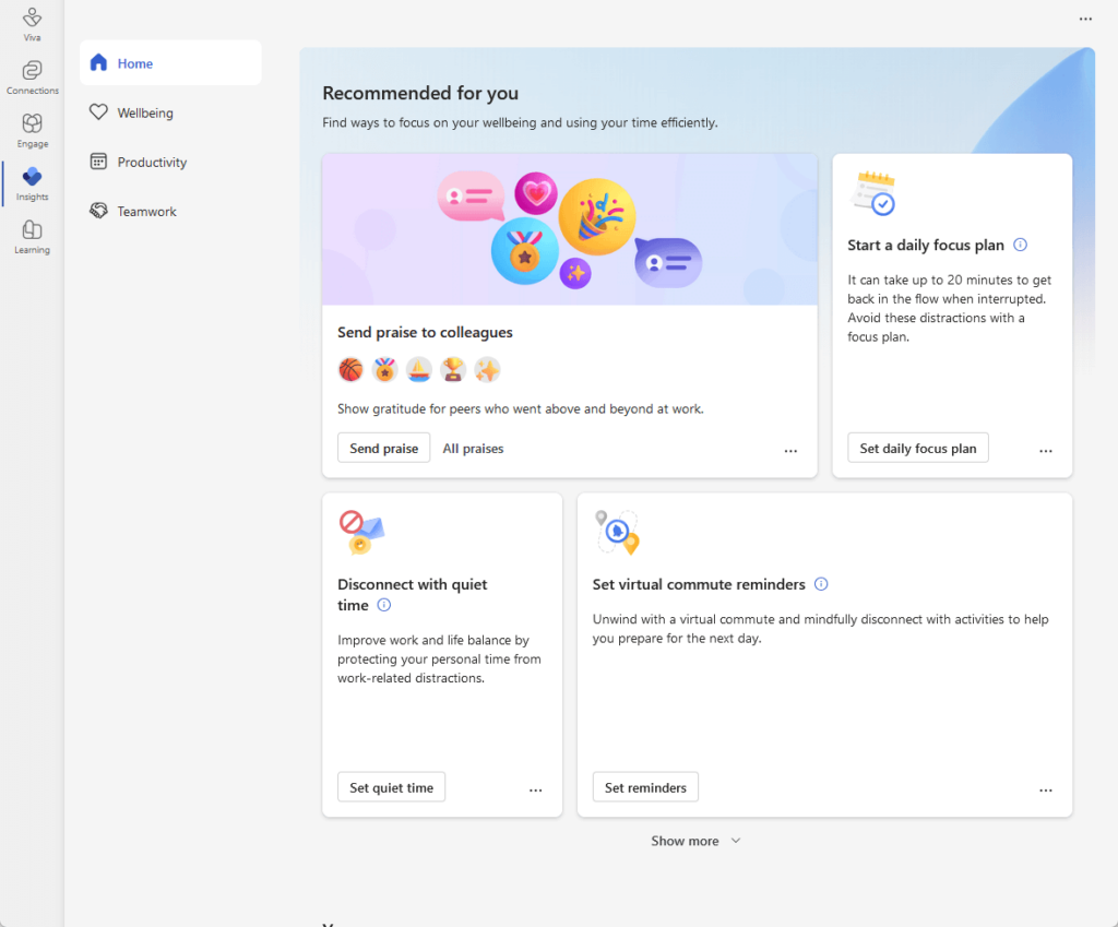 viva insights home page in microsoft 365