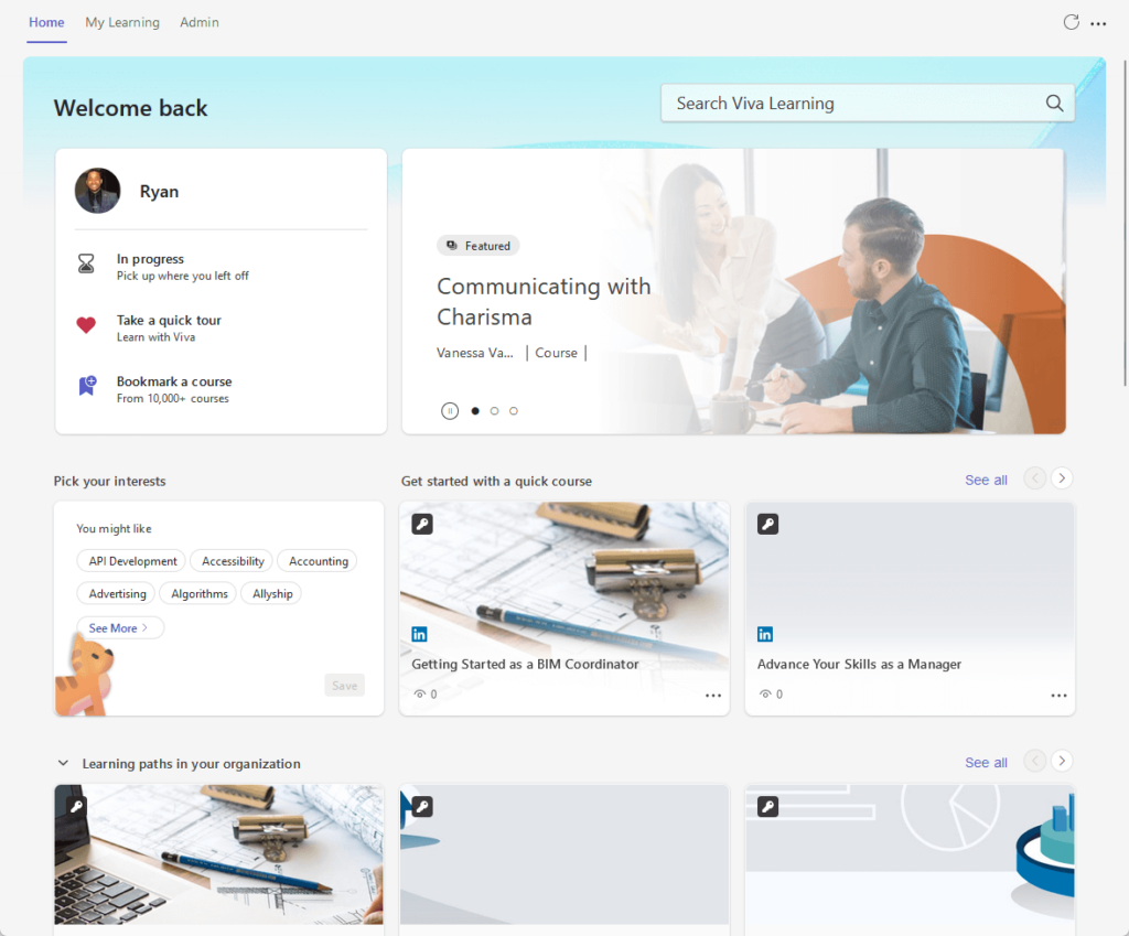 viva learning home page in microsoft 365