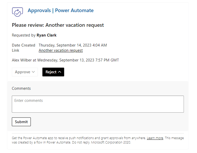 approver receives an email of the leave request