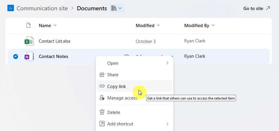 copy link of notebook from onedrive