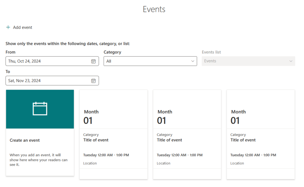 events section in sharepoint