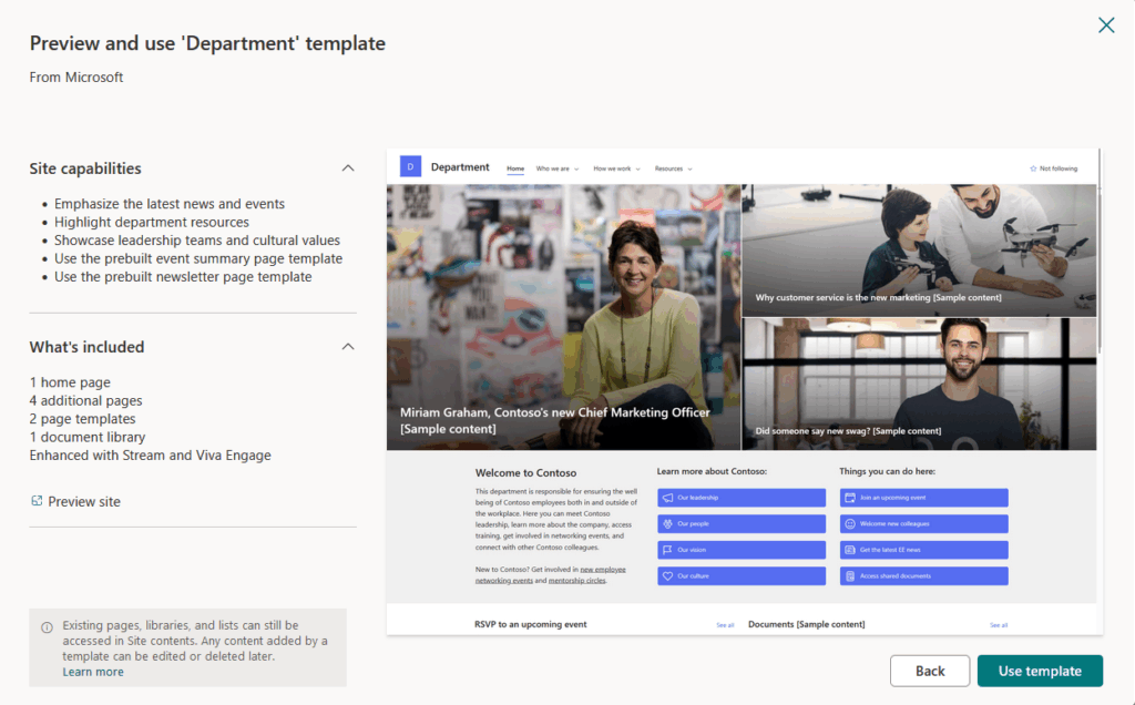 previewing a communication site template