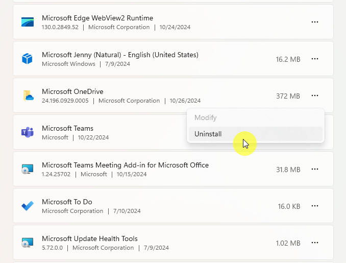uninstall microsoft onedrive from windows