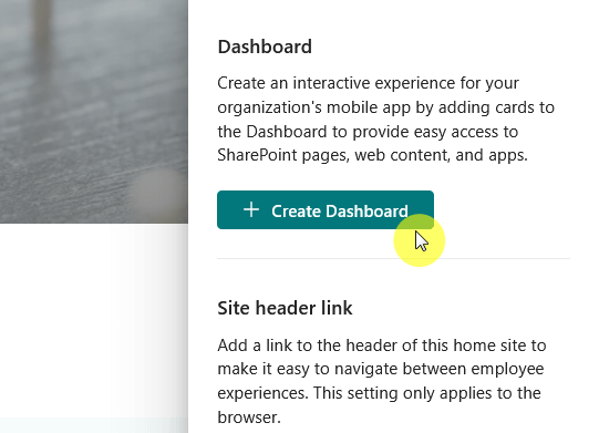 create dashboard under manage viva connections