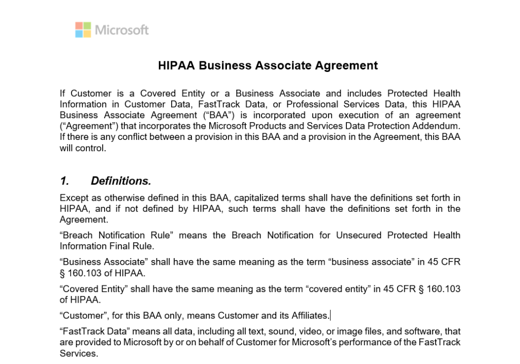 hippa baa with microsoft